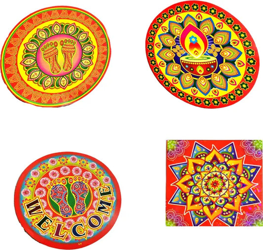 10.16 Cm Rangoli Sticker For Home Self Adhesive Sticker (Pack Of 4)