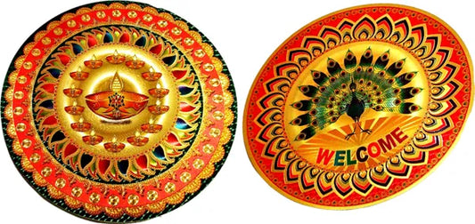 25.4 Cm Gold Foil Embossed Rangoli Sticker For Home Self Adhesive Sticker (Pack Of 2)