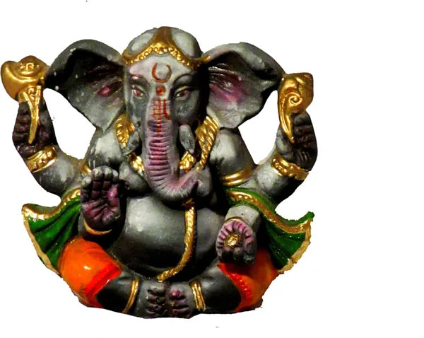 Terracotta Ganesha Idol Small Size -3.5 Inch Decorative Showpiece - 8.5 Cm (Terracotta, Grey)