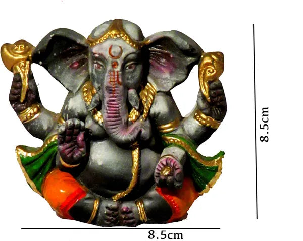 Terracotta Ganesha Idol Small Size -3.5 Inch Decorative Showpiece - 8.5 Cm (Terracotta, Grey)