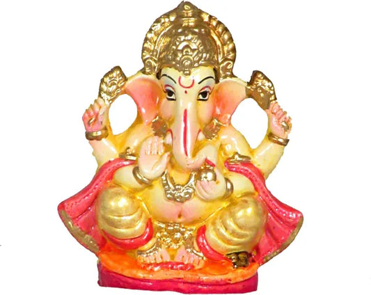 Ganesh Murti For Car Dashboard Office & Home Decor, Idol For Gift Decorative Showpiece - 9.5 Cm (Clay, Multicolor)