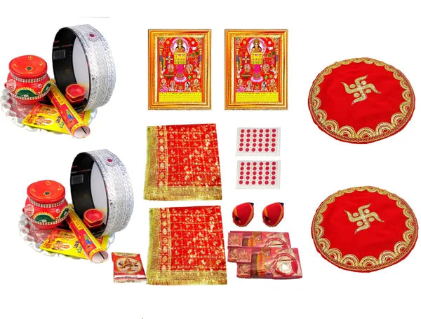 Karwachauth Thali Set For 2 With Full Size Chunni And Thali Cover Terracotta (49 Pieces, Multicolor)