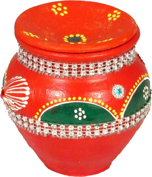 Karwachauth Thali Set For 2 With Full Size Chunni And Thali Cover Terracotta (49 Pieces, Multicolor)