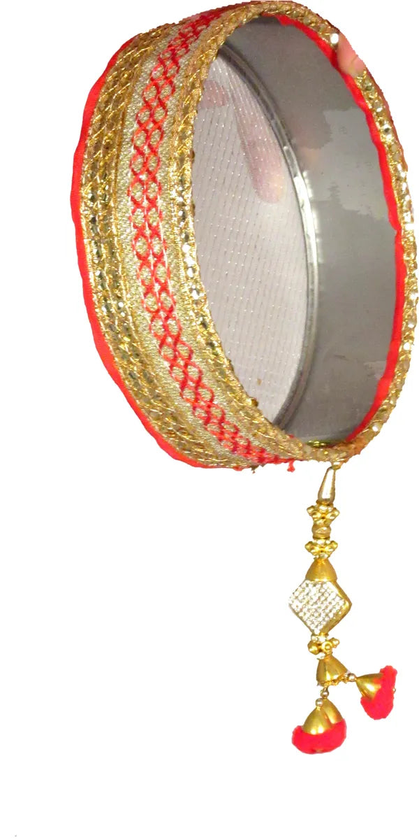 Karwa Chauth And Ahoi Thali Set With Full Size Chunni Silver Plated (14 Pieces, Multicolor)