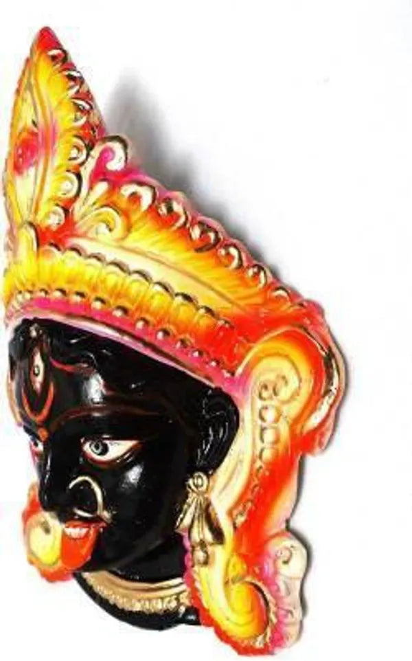 Kali Maa Face Wall Hanging Decorative Showpiece - 17 Cm (Terracotta, Multicolor)