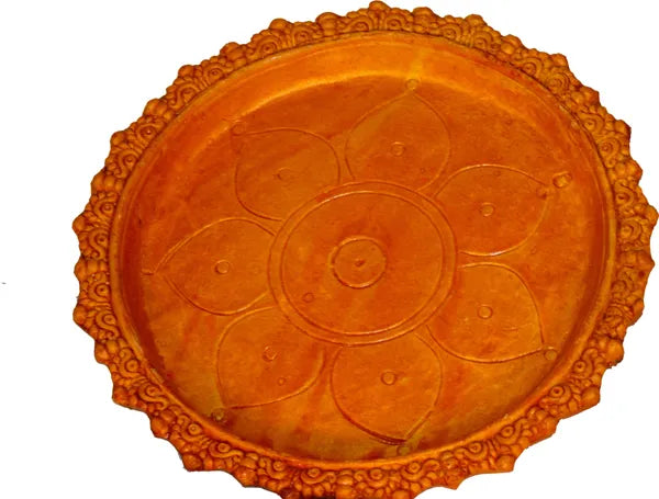 9 Inch Terracotta Karwa Chauth Thali And Ahoi Ashtami Thali With Glass For Pooja Terracotta (8 Pieces, Multicolor, Red)