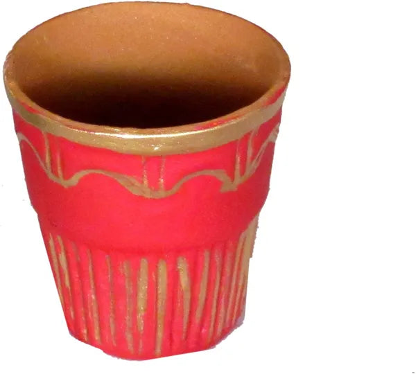 9 Inch Terracotta Karwa Chauth Thali And Ahoi Ashtami Thali With Glass For Pooja Terracotta (8 Pieces, Multicolor, Red)