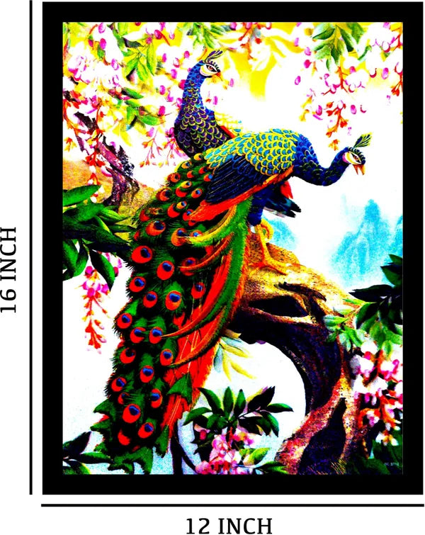 Photo & Frame 5D Peacock Painting For Living Room Digital Reprint 16 Inch X 12 Inch Painting (With Frame)