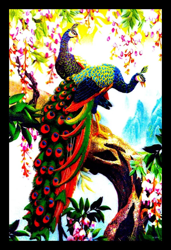 Photo & Frame 5D Peacock Painting For Living Room Digital Reprint 16 Inch X 12 Inch Painting (With Frame)