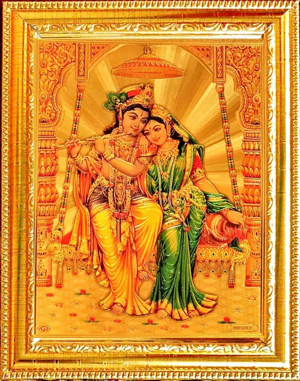 Photo & Frame Gold Foil Embossed Radha Krishna   |