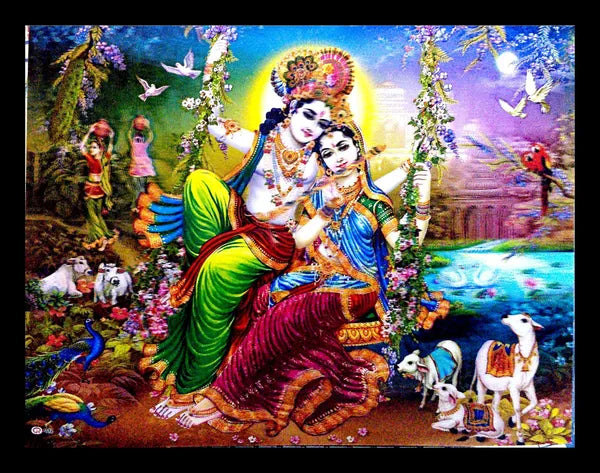 Photo & Frame 5D Radha Krishna Painting For Living Room Digital Reprint 12 Inch X 16 Inch Painting (With Frame)