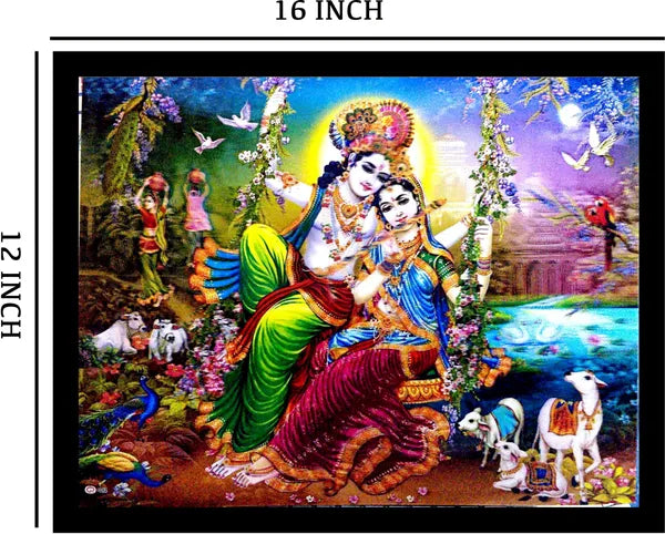 Photo & Frame 5D Radha Krishna Painting For Living Room Digital Reprint 12 Inch X 16 Inch Painting (With Frame)