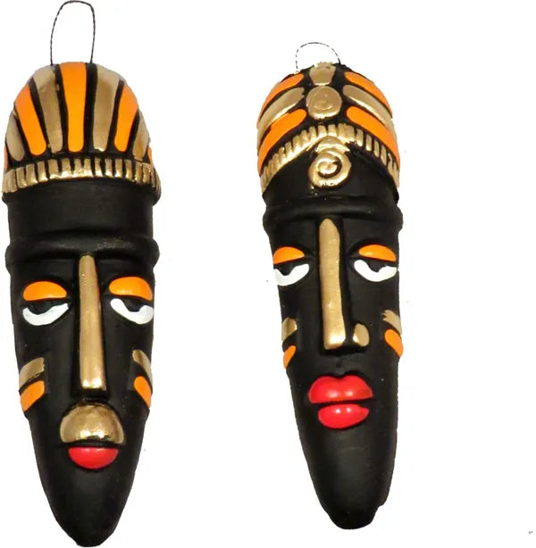 Exclusive Terracotta Tribal Mask Decorative Showpiece - 12 Cm (Terracotta, Black)