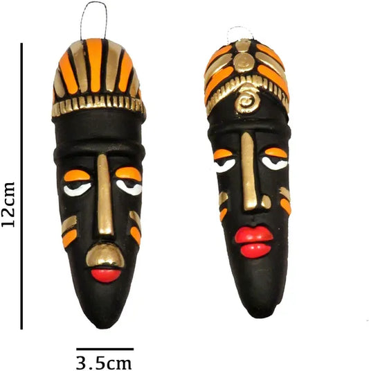 Exclusive Terracotta Tribal Mask Decorative Showpiece - 12 Cm (Terracotta, Black)