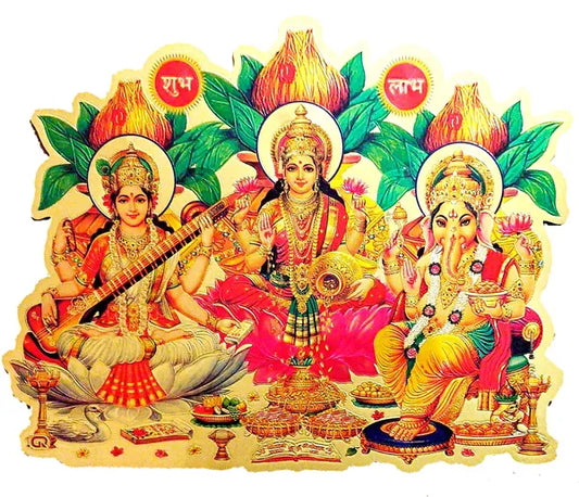 20.32 Cm Laxmi Ganesh Saraswati Shubh Labh Wall Sticker Self Adhesive Sticker (Pack Of 1)