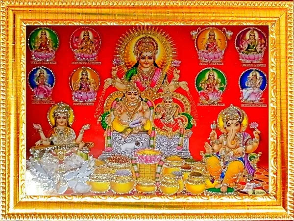 SUNINOW Lakshmi kuber with aasht laxmi photo frame Religious Frame