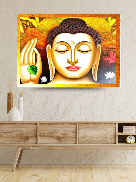 Photo & Frame Buddha Wall Hanging Digital Reprint 12.5 Inch X 18.5 Inch Painting (With Frame, Pack Of 3)