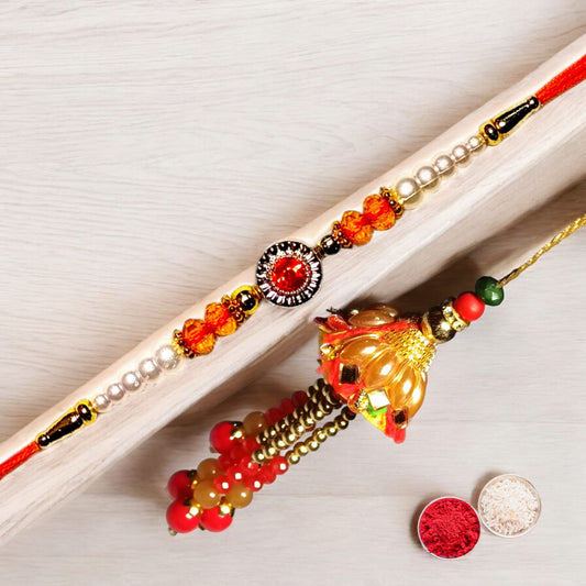 Zardosi Rakhi Set  (1 rakhi for brother , 1 rakhi for bhabhi)