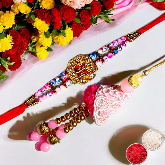 Bhaiya Bhabhi Zardosi Rakhi Set  (1 rakhi for brother , 1 rakhi for bhabhi)