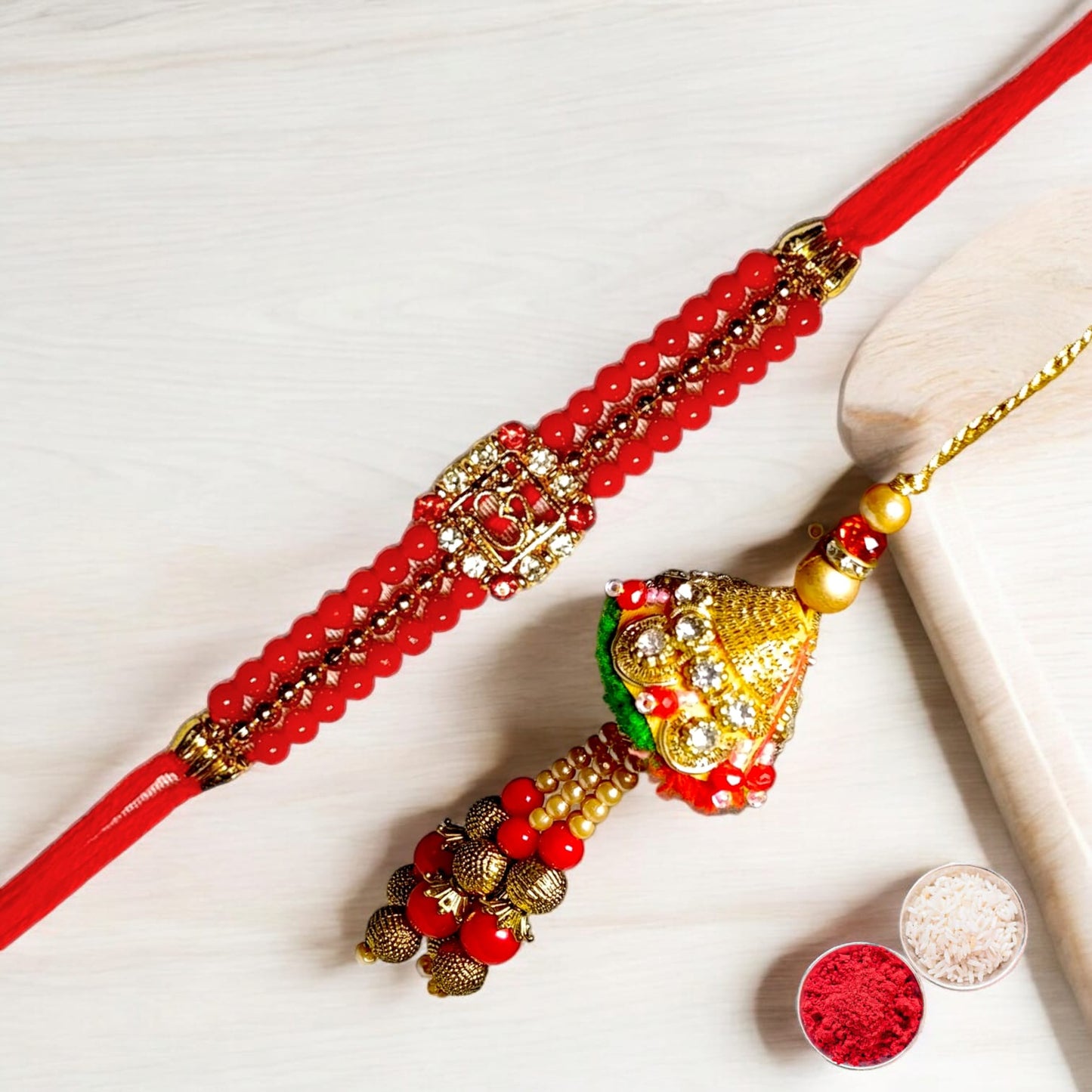 Bhaiya Bhabhi Zardosi Rakhi Set  (1 rakhi for brother , 1 rakhi for bhabhi)