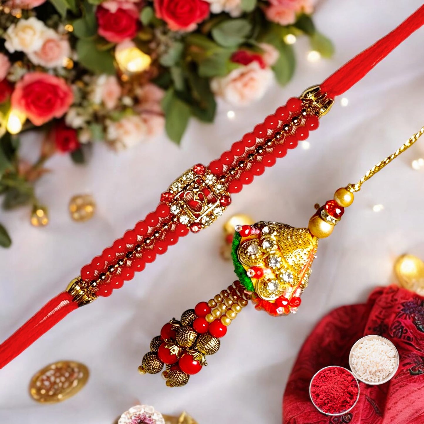 Bhaiya Bhabhi Zardosi Rakhi Set  (1 rakhi for brother , 1 rakhi for bhabhi)