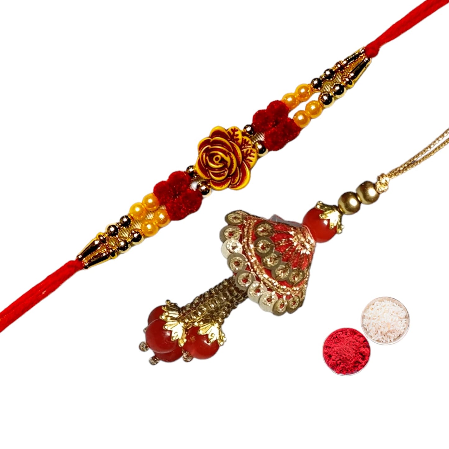 Bhaiya Bhabhi Zardosi Rakhi Set  (1 rakhi for brother , 1 rakhi for bhabhi)