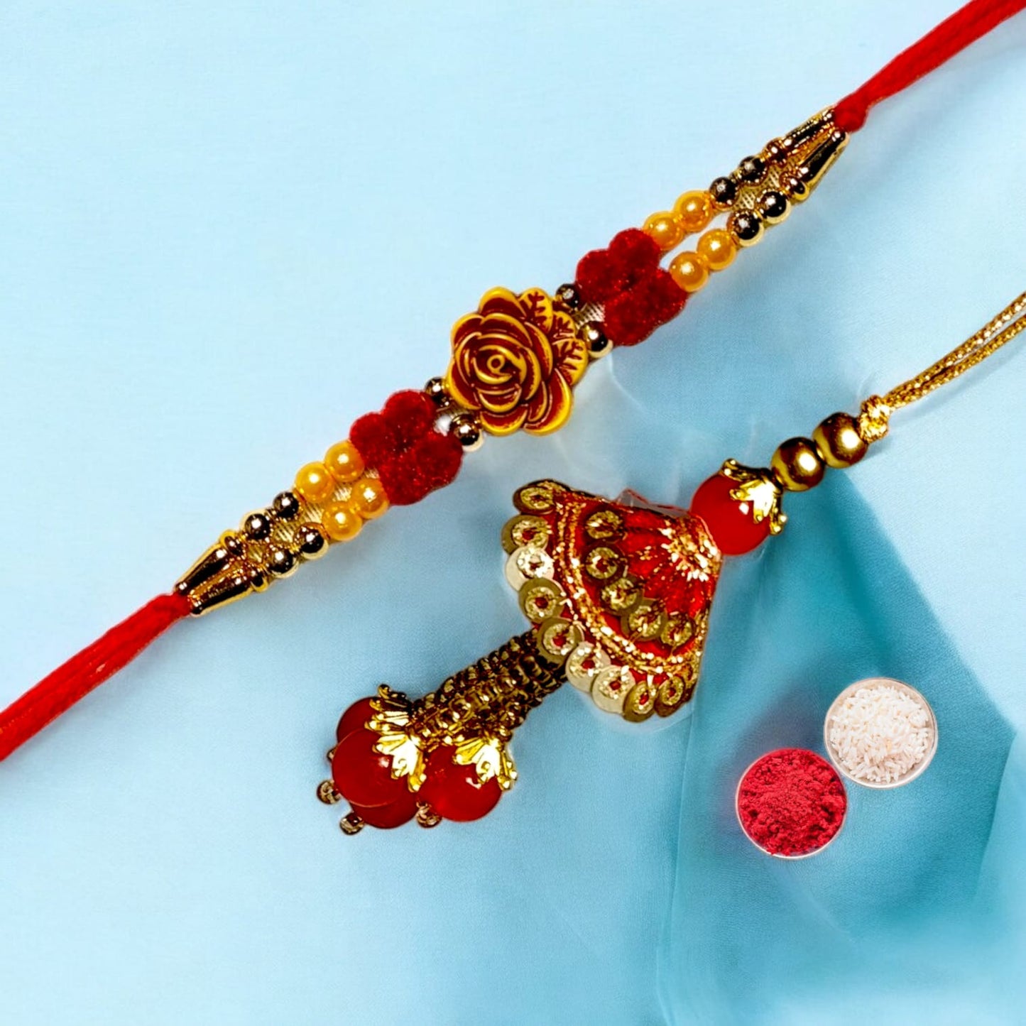 Bhaiya Bhabhi Zardosi Rakhi Set  (1 rakhi for brother , 1 rakhi for bhabhi)