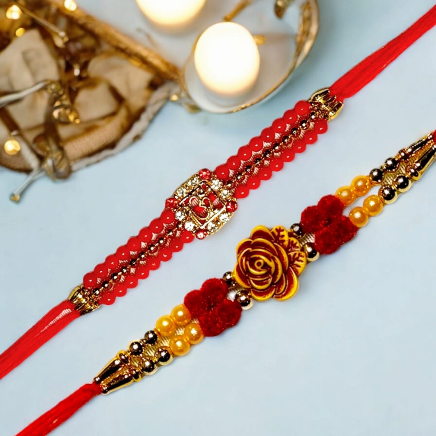 Bhaiya Bhabhi Zardosi Rakhi Set  (1 rakhi for brother , 1 rakhi for bhabhi)