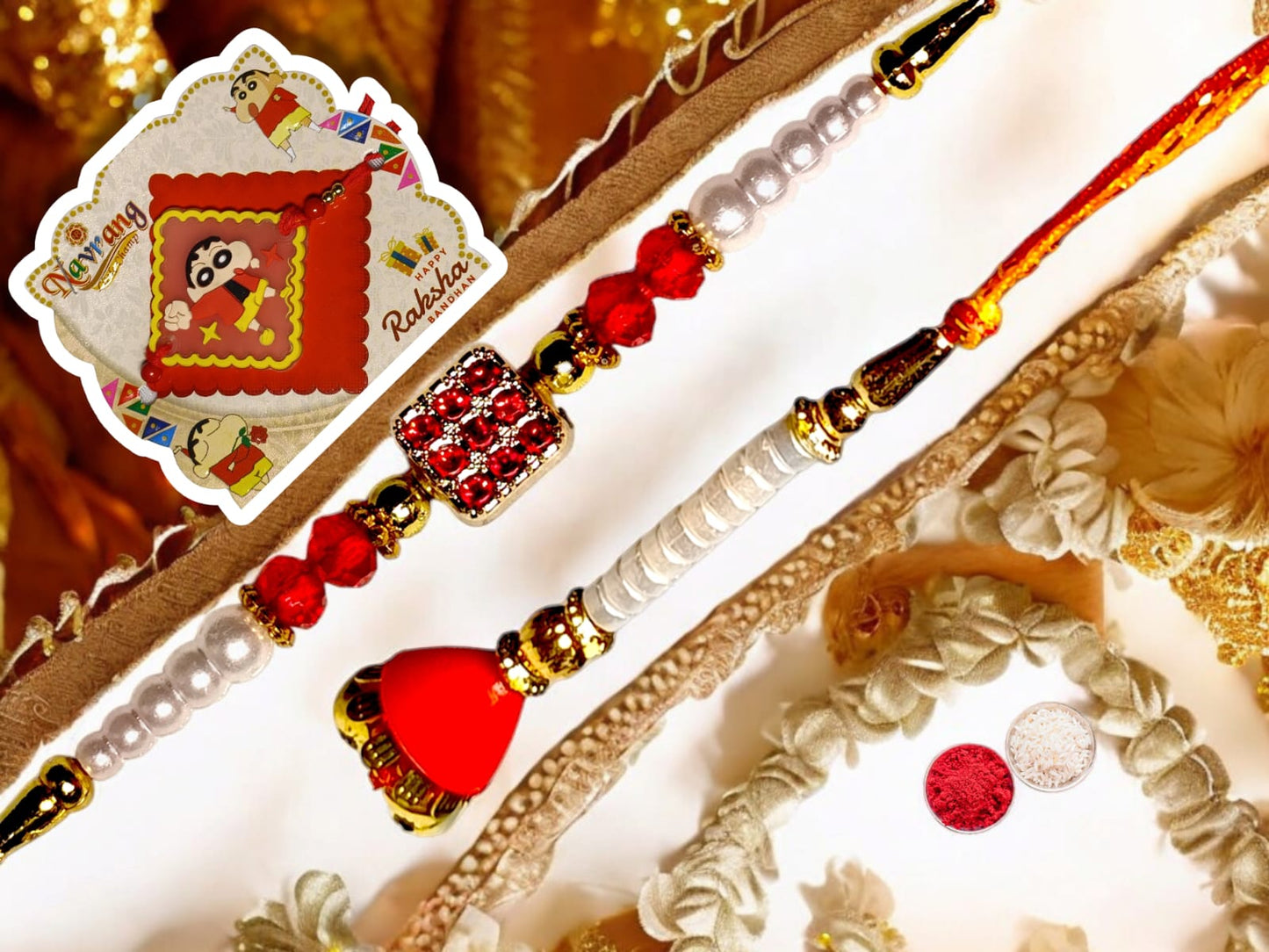 Bhaiya Bhabhi Zardosi Rakhi Set  (1 rakhi for brother , 1 rakhi for bhabhi)