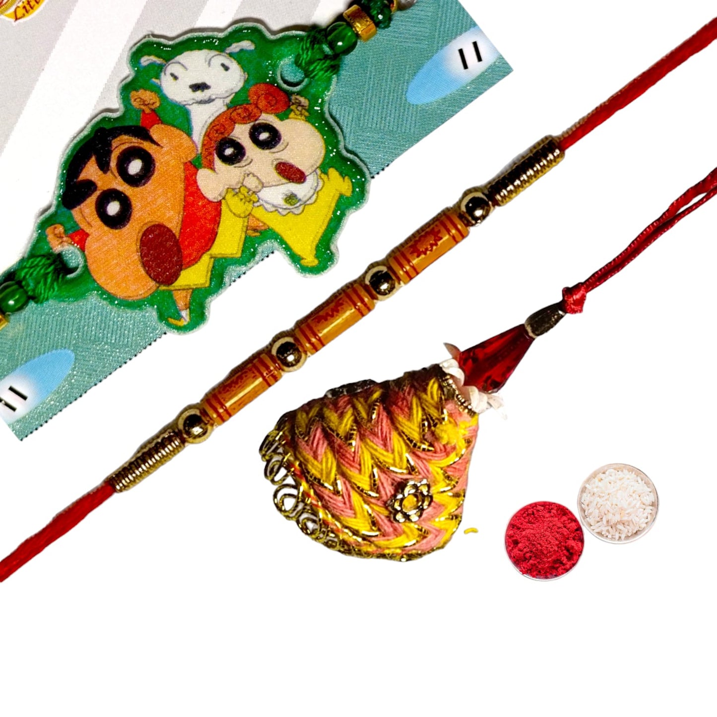 Bhaiya Bhabhi sh-l-r-bbk-07 Pearl Rakhi Set  (1 rakhi for brother ; 1 rakhi for bhabhi ; 1 rakhi for kids)