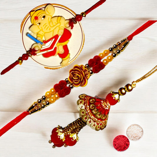 Bhaiya Bhabhi kids rakhi set bbk  (1BHAIYA RAKHI, 1BHABHI RAKHI, 1 KIDS RAKHI, ROLI CHAWAL PACK)