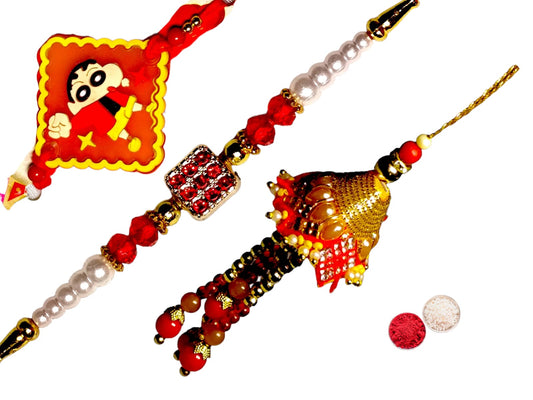 Bhaiya Bhabhi bbk-21 Pearl Rakhi Set  (1 rakhi for brother ; 1 rakhi for bhabhi ; 1 rakhi for kids)