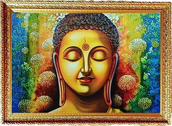 SUNINOW Crystal Buddha painting for wall deoration Embossed 18 inch x 12 inch Painting (With Frame)