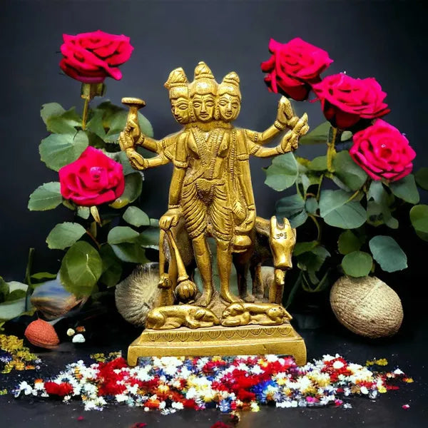 SUNINOW Suninow Brass Dattatreya Idol Decorative Showpiece - 16.5 cm (Brass, Gold)