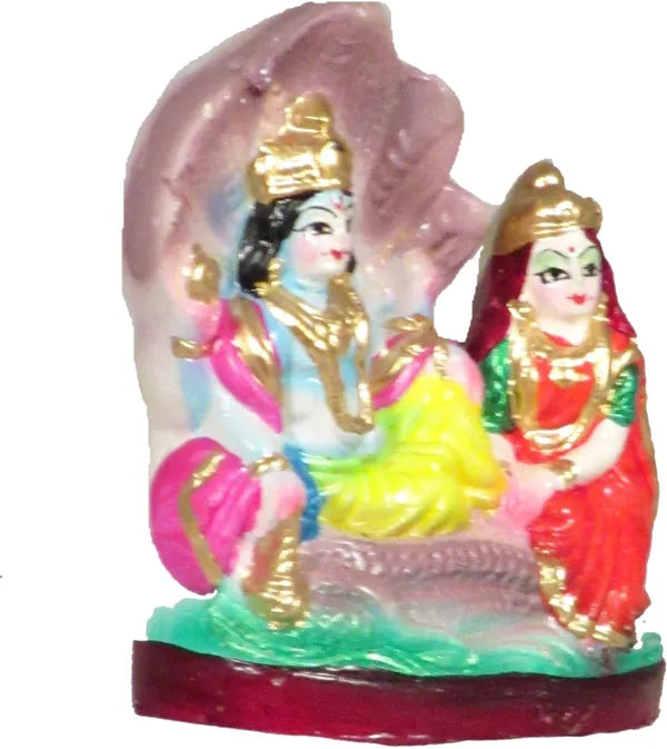 Lakshmi Vishnu God Idol | Vishnu Laxmi Idol Decorative Showpiece - 9 Cm (Terracotta, Multicolor)