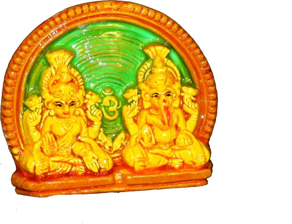 Terracotta Laxmi Ganesh Murti / Clay Laxmi Ganesh Idol Decorative Showpiece - 7.5 Cm (Terracotta, Multicolor)