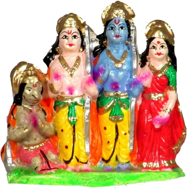 Ram Darbar Statue | Ram Darbar Idol | Ram Laxman Sita Hanuman Statue Decorative Showpiece - 8.5 Cm (Terracotta, Multicolor)