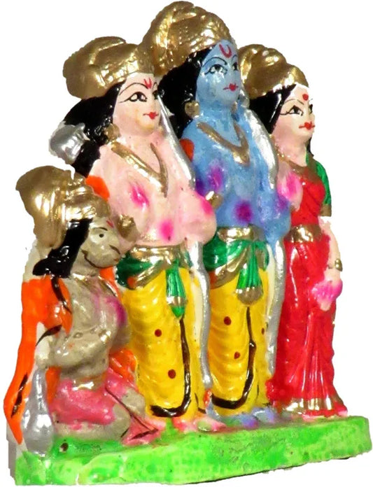 Ram Darbar Statue | Ram Darbar Idol | Ram Laxman Sita Hanuman Statue Decorative Showpiece - 8.5 Cm (Terracotta, Multicolor)