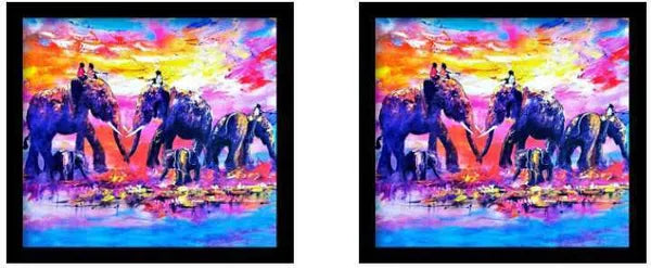 Photo & Frame Elephant Painting For Wall Decor | Wall Painting For Living Room Digital Reprint 13 Inch X 13 Inch Painting (With Frame, Pack Of 2)