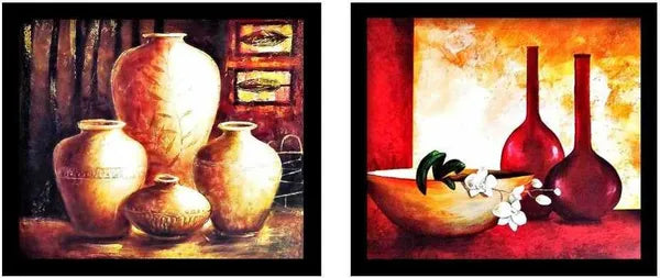 Photo & Frame Pottery Painting For Wall Decor | Wall Painting For Living Room Digital Reprint 13 Inch X 13 Inch Painting (With Frame, Pack Of 2)