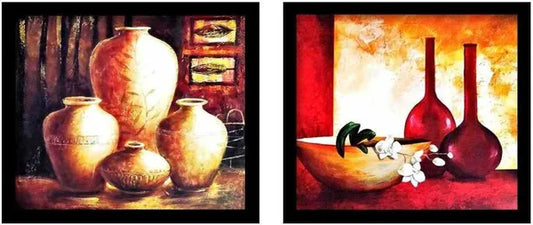 Photo & Frame Pottery Painting For Wall Decor | Wall Painting For Living Room Digital Reprint 13 Inch X 13 Inch Painting (With Frame, Pack Of 2)