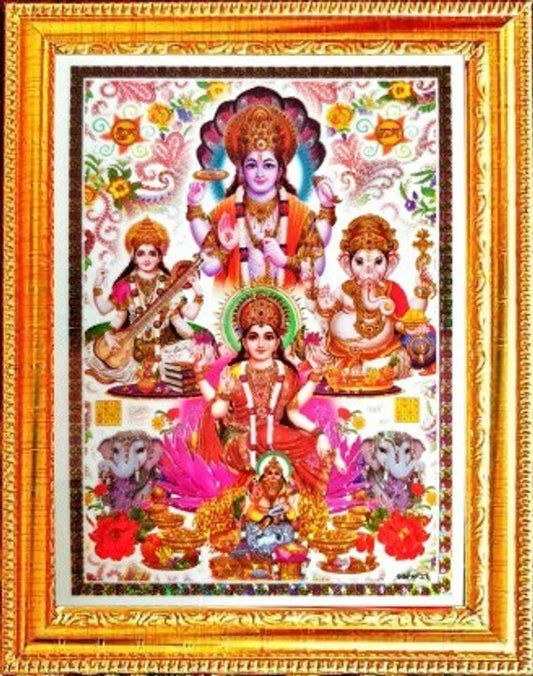 Photo & Frame God Vishnu Laxmi Ganesh Saraswati With Kuber Ji