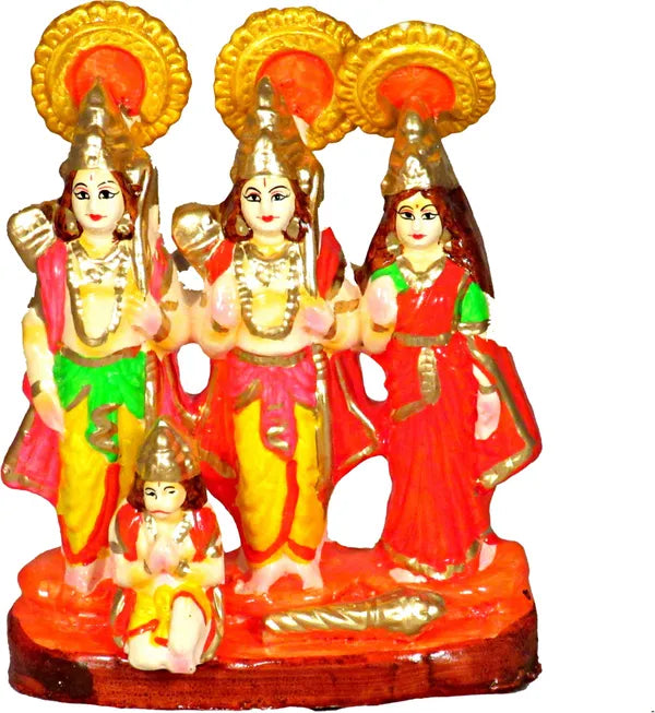 Ram Laxman Sita Hanuman Statue | Ram Darbar Statue Decorative Showpiece - 16 Cm (Terracotta, Multicolor)