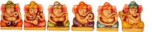 Musical Instrument Showpiece Of Ganesha Decorative Showpiece - 6 Cm (Terracotta, Multicolor)