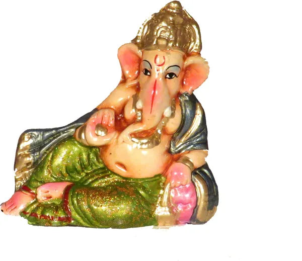 Lord Ganesha Idols For Pooja | Ganpati Statue Decorative Showpiece - 8.5 Cm (Terracotta, Dark Green)