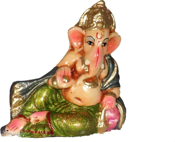 Lord Ganesha Idols For Pooja | Ganpati Statue Decorative Showpiece - 8.5 Cm (Terracotta, Dark Green)