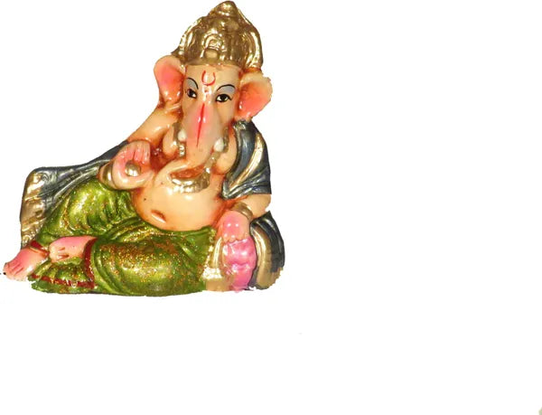 Lord Ganesha Idols For Pooja | Ganpati Statue Decorative Showpiece - 8.5 Cm (Terracotta, Dark Green)