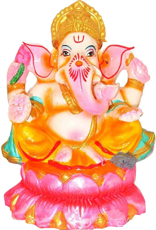 100 % Eco Friendly Clay Ganesh Idol For Ganesh Chaturthi 7.8 Inch Decorative Showpiece - 20 Cm (Clay, Multicolor)