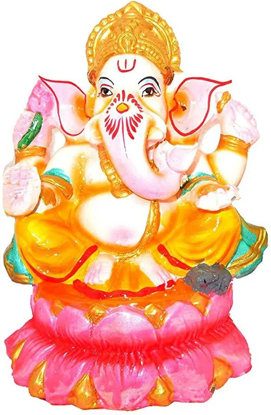 100 % Eco Friendly Clay Ganesh Idol For Ganesh Chaturthi 7.4 Inch Decorative Showpiece - 22 Cm (Clay, Multicolor)