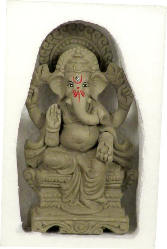 100 % Eco Friendly Clay Ganesh Idol For Ganesh Chaturthi 7.4 Inch Decorative Showpiece - 19 Cm (Clay, Multicolor)